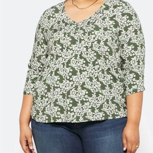 Fun 2 Fun Green Floral Blouse 3XL